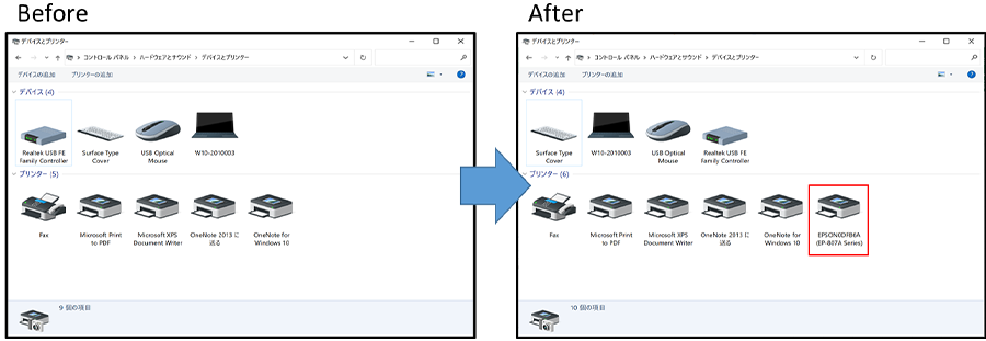 Client PCに接続したローカルプリンターが表示されている図